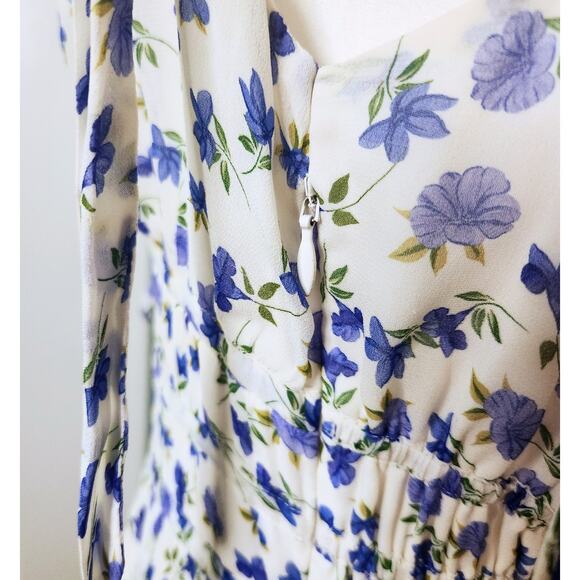 Shoshanna Helena Dress | Blue Floral Midi Sleeveless Lightweight Viscose Size 8 - Picture 9 of 12